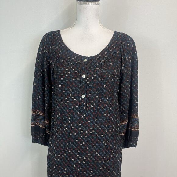 Lucky Brand Dress size Small Black Red Blue Floral Boho Peasant Prairie Knee - Picture 3 of 10